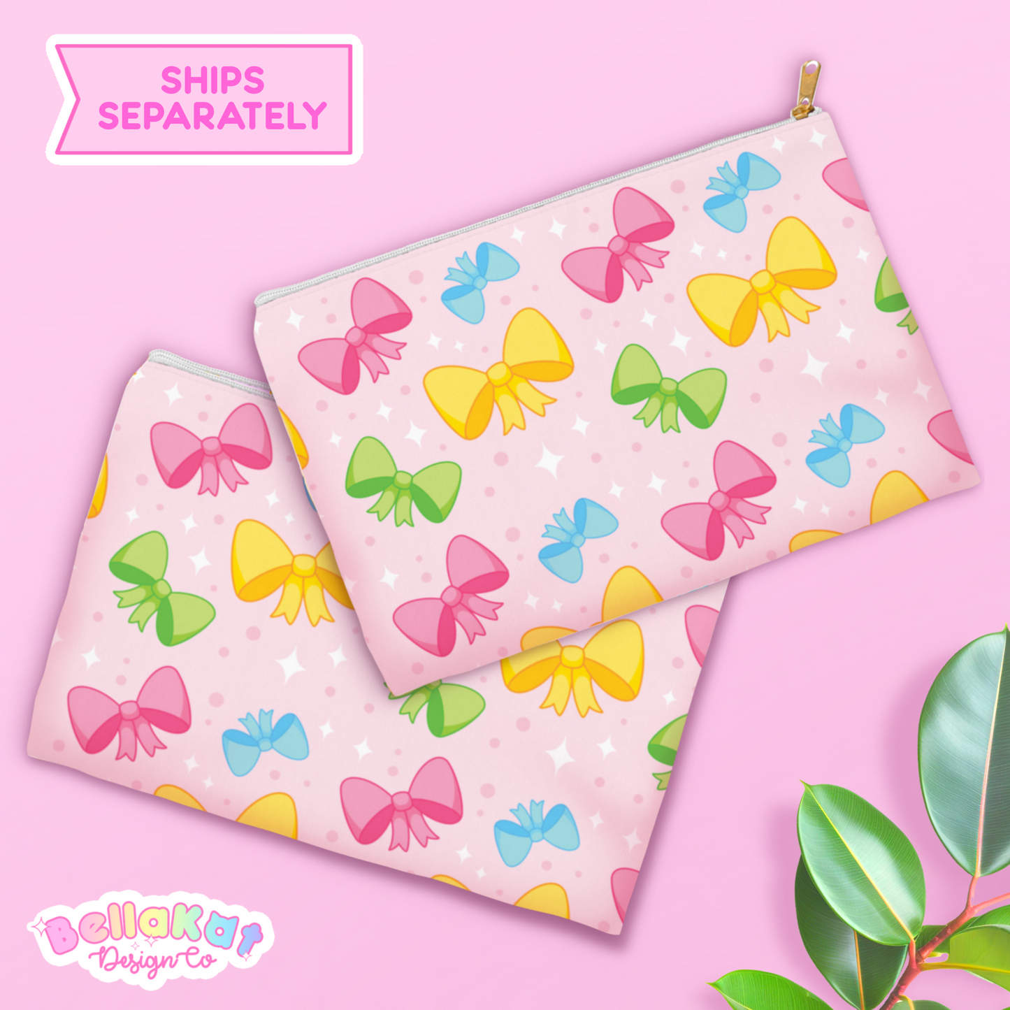 Rainbow Bow Cute Pink Accessory Pouch