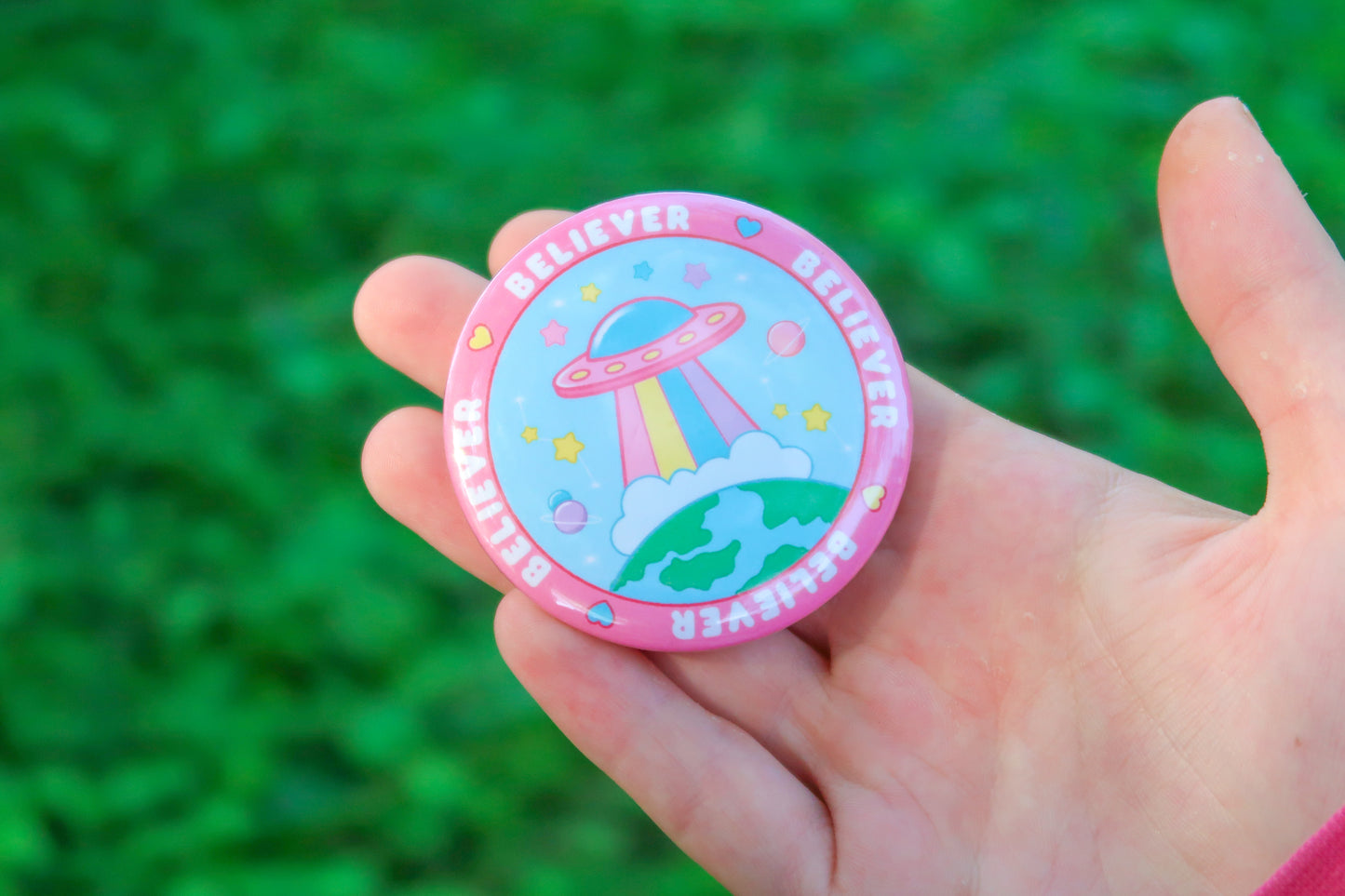 UFO Believer Cute Button 2.25 Inch