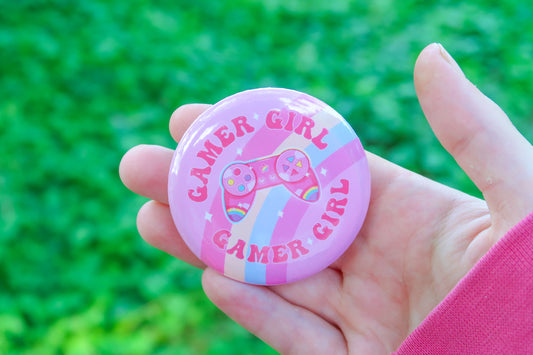 Gamer Girl Kawaii Rainbow Button Badge