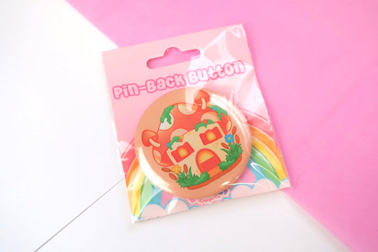 Fantasy Mushroom House Kawaii Button Badge