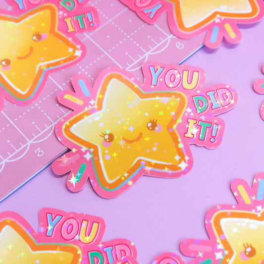 You Did It Kawaii Gold Star Sticker