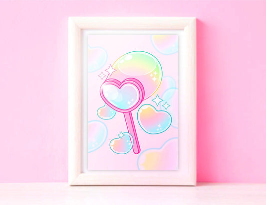 Kawaii Pink Heart Bubble Wand Art Print