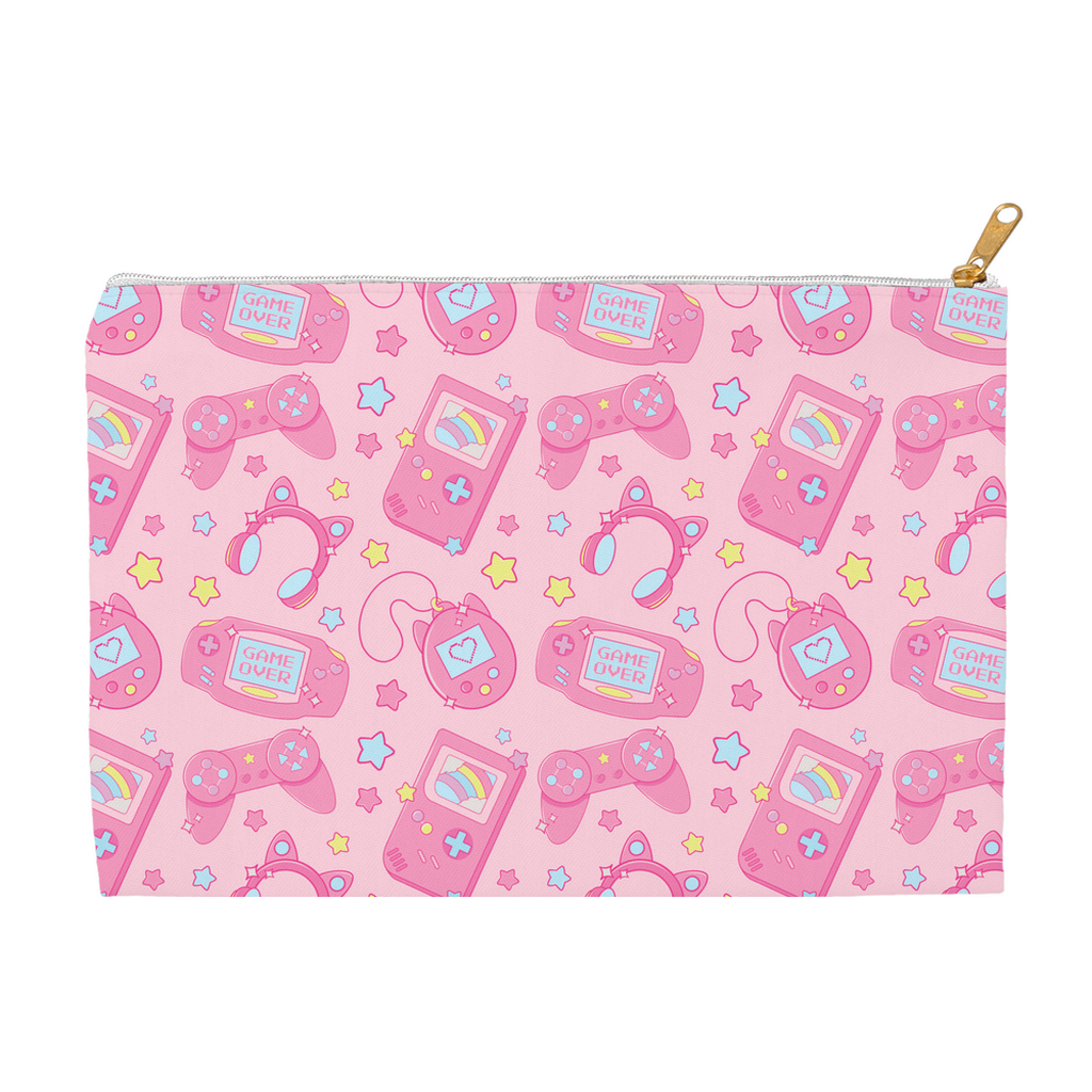 Cute Retro Gamer Girl Pink Accessory Pouch