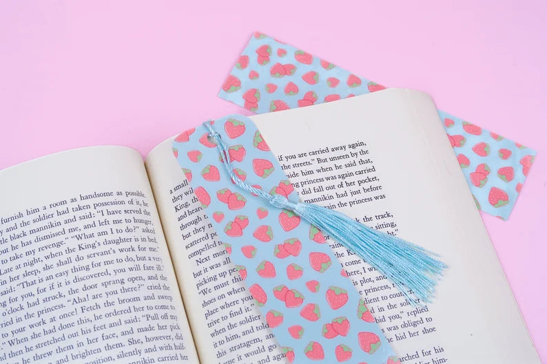 Blue Strawberry Aesthetic Bookmark