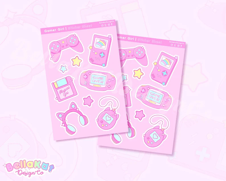 Kawaii Pink Gamer Girl Sticker Sheet