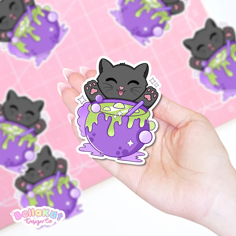 Black Witch Kitty Cauldron Sticker